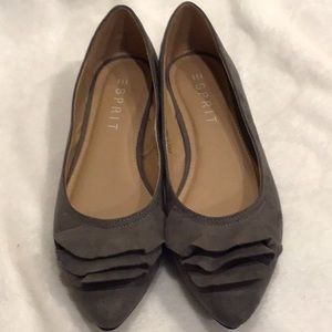 ESPRIT flats size 6.5 gray faux suede with ruffle toe